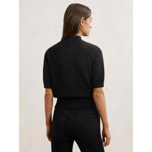REISS Aria Cotton and Wool Funnel-Neck Knit Top